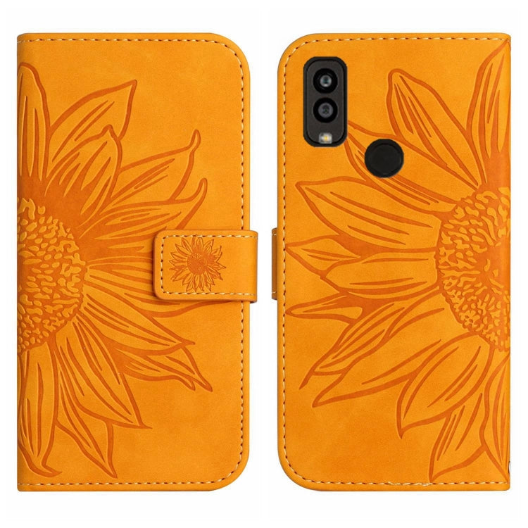 For Kyocera Android One S9 Skin Feel Sun Flower Pattern Flip Leather Phone Case with Lanyard