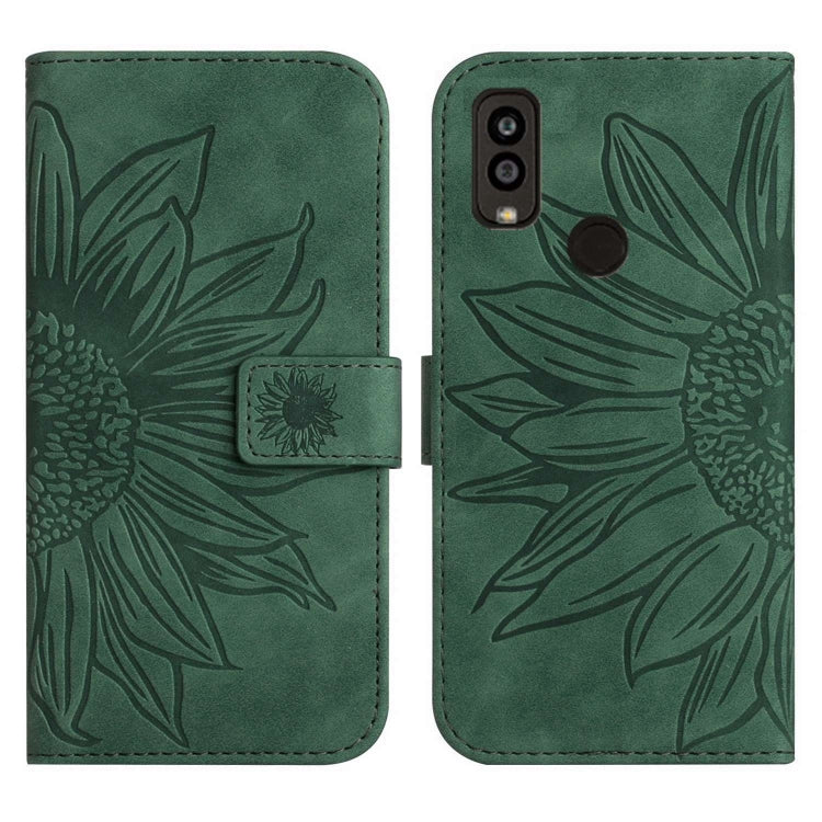 For Kyocera Android One S9 Skin Feel Sun Flower Pattern Flip Leather Phone Case with Lanyard