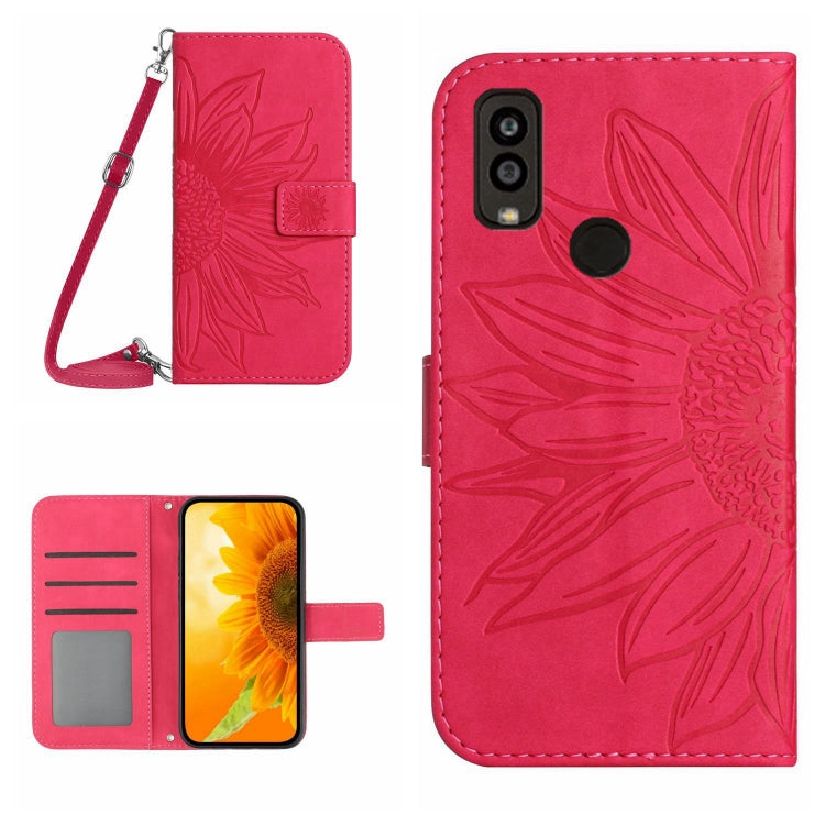 For Kyocera Android One S9 Skin Feel Sun Flower Pattern Flip Leather Phone Case with Lanyard