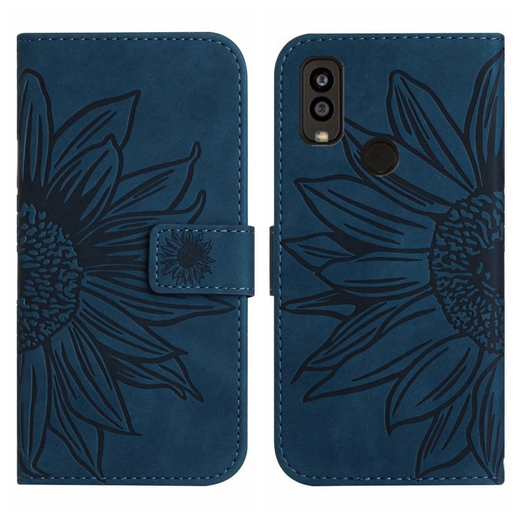 For Kyocera Android One S9 Skin Feel Sun Flower Pattern Flip Leather Phone Case with Lanyard