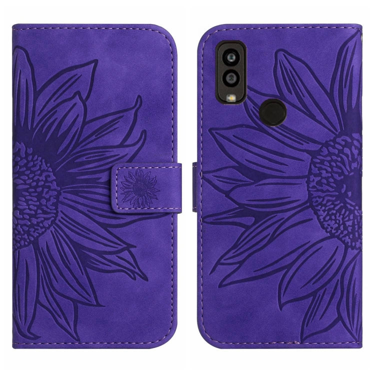 For Kyocera Android One S9 Skin Feel Sun Flower Pattern Flip Leather Phone Case with Lanyard