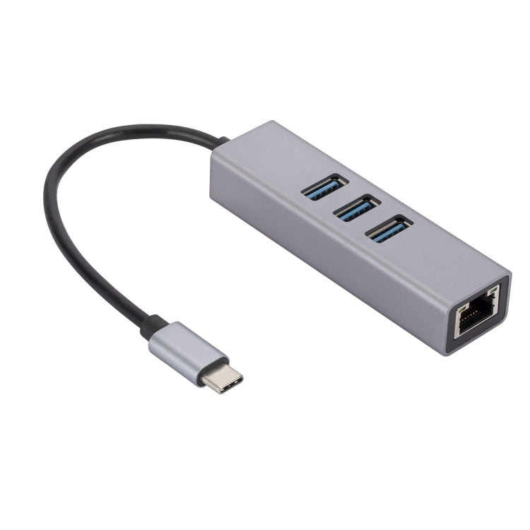 SL-030 USB-C / Type-C to Gigabit Ethernet RJ45 & 3 x USB 3.0 Adapter Converter HUB(Grey)