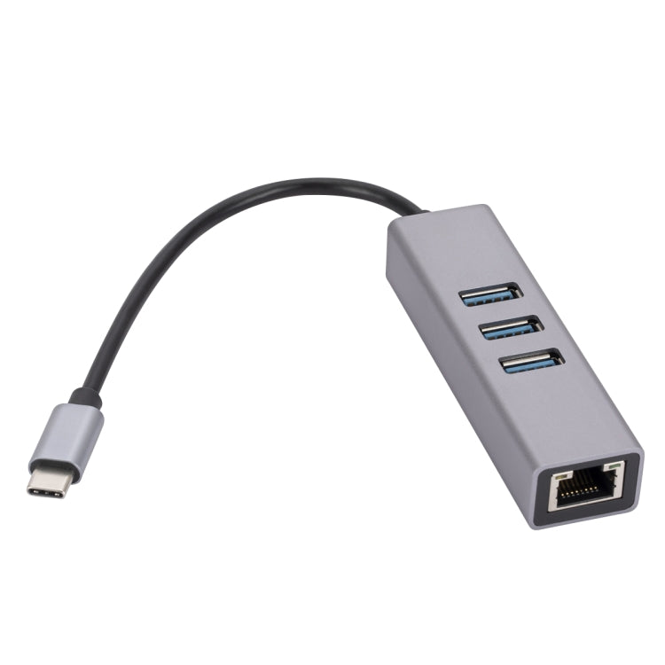 SL-030 USB-C / Type-C to Gigabit Ethernet RJ45 & 3 x USB 3.0 Adapter Converter HUB(Grey)