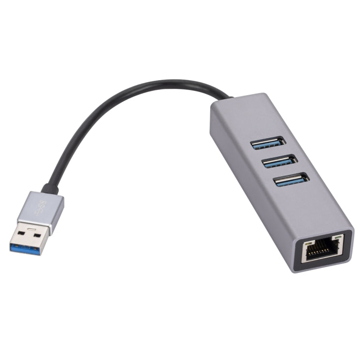 SL-030 USB to Gigabit Ethernet RJ45 & 3 x USB 3.0 Adapter Converter HUB(Grey)