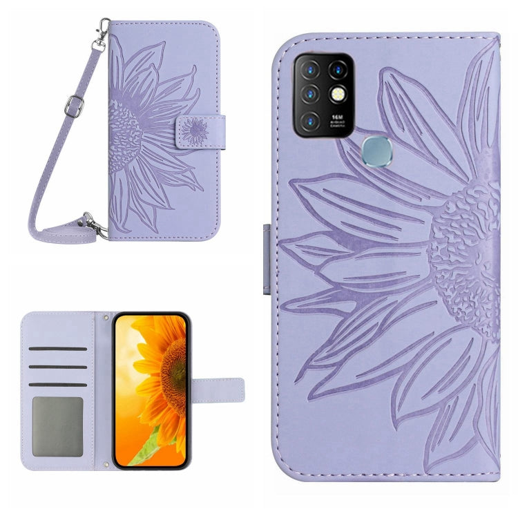 For Infinix Hot 10 Skin Feel Sun Flower Pattern Flip Leather Phone Case with Lanyard