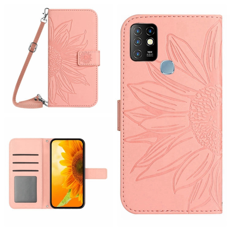 For Infinix Hot 10 Skin Feel Sun Flower Pattern Flip Leather Phone Case with Lanyard