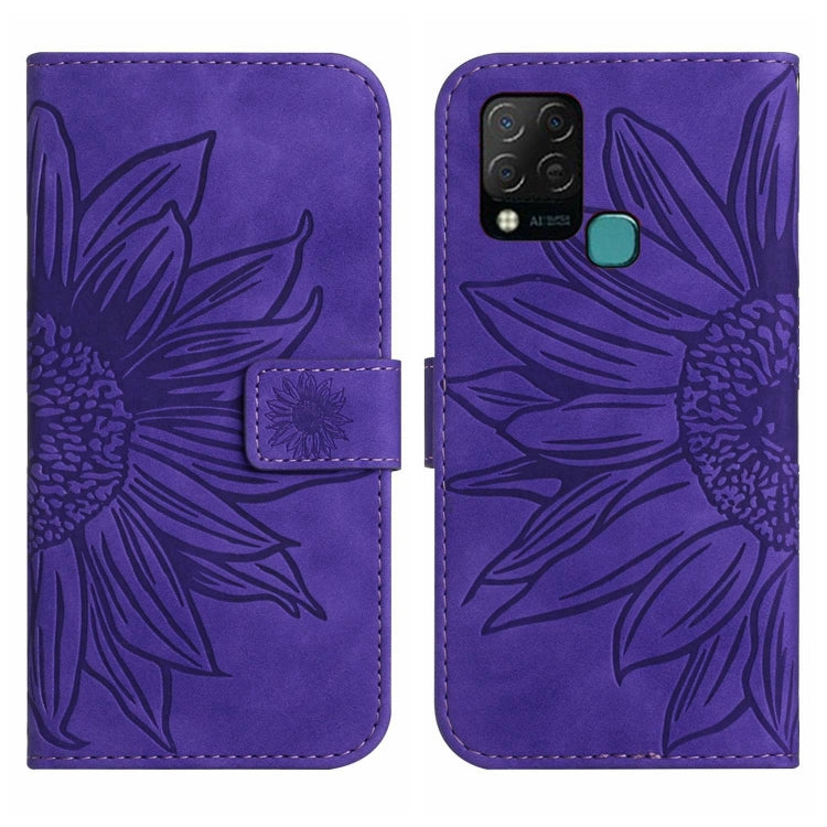 For Infinix Hot 10S / 10S NFC Skin Feel Sun Flower Pattern Flip Leather Phone Case with Lanyard