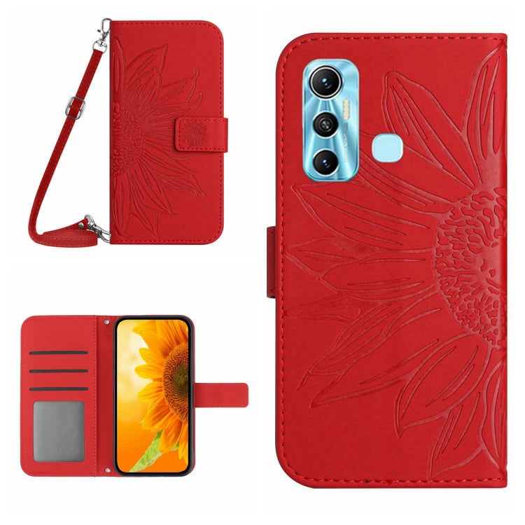 For Infinix Hot 11 Skin Feel Sun Flower Pattern Flip Leather Phone Case with Lanyard