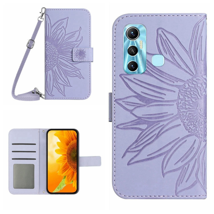 For Infinix Hot 11 Skin Feel Sun Flower Pattern Flip Leather Phone Case with Lanyard