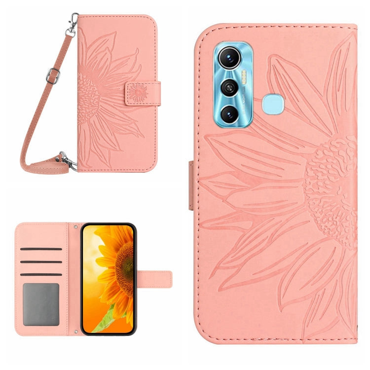 For Infinix Hot 11 Skin Feel Sun Flower Pattern Flip Leather Phone Case with Lanyard