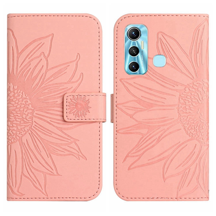 For Infinix Hot 11 Skin Feel Sun Flower Pattern Flip Leather Phone Case with Lanyard
