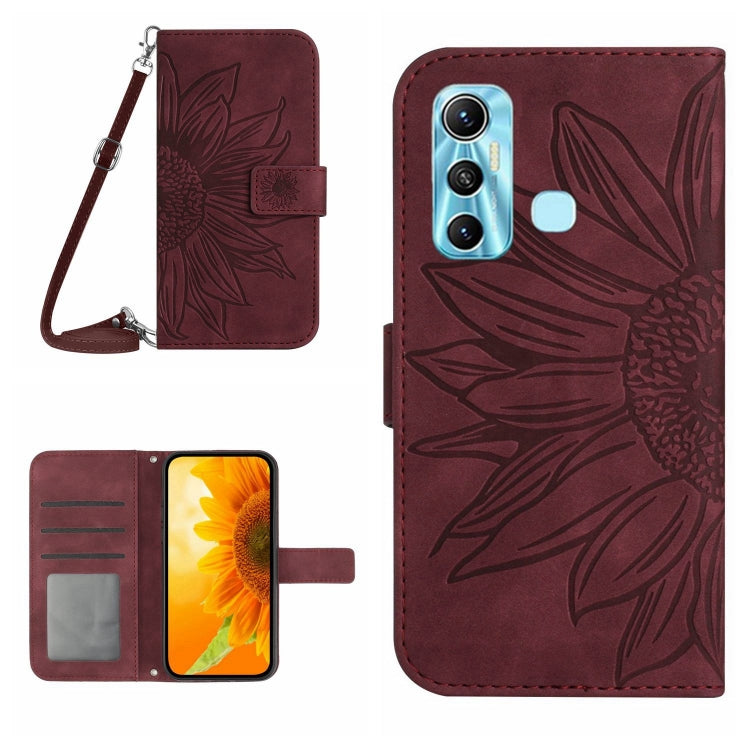 For Infinix Hot 11 Skin Feel Sun Flower Pattern Flip Leather Phone Case with Lanyard