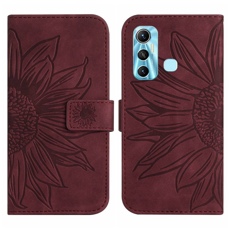 For Infinix Hot 11 Skin Feel Sun Flower Pattern Flip Leather Phone Case with Lanyard