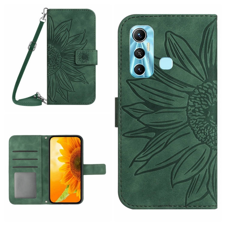 For Infinix Hot 11 Skin Feel Sun Flower Pattern Flip Leather Phone Case with Lanyard