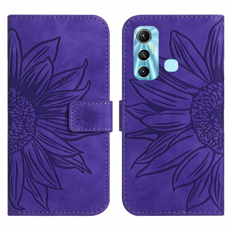 For Infinix Hot 11 Skin Feel Sun Flower Pattern Flip Leather Phone Case with Lanyard