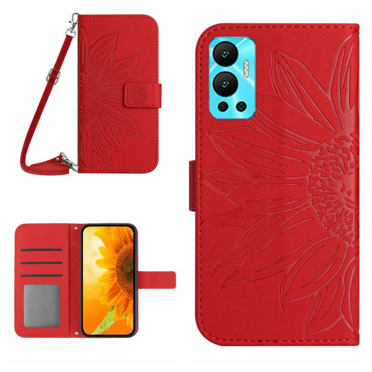 For Infinix Hot 12 Skin Feel Sun Flower Pattern Flip Leather Phone Case with Lanyard