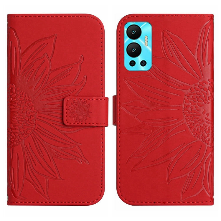 For Infinix Hot 12 Skin Feel Sun Flower Pattern Flip Leather Phone Case with Lanyard