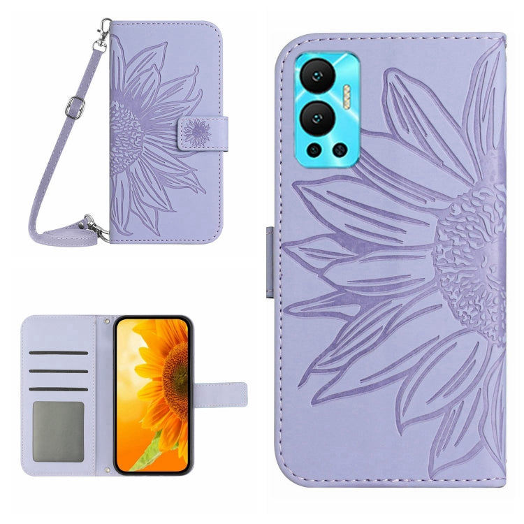 For Infinix Hot 12 Skin Feel Sun Flower Pattern Flip Leather Phone Case with Lanyard