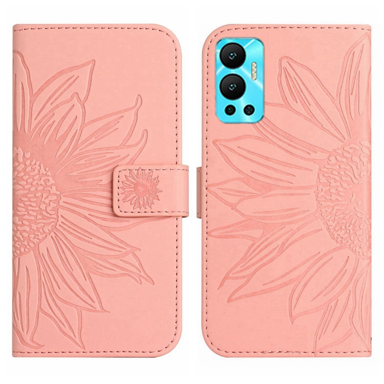 For Infinix Hot 12 Skin Feel Sun Flower Pattern Flip Leather Phone Case with Lanyard