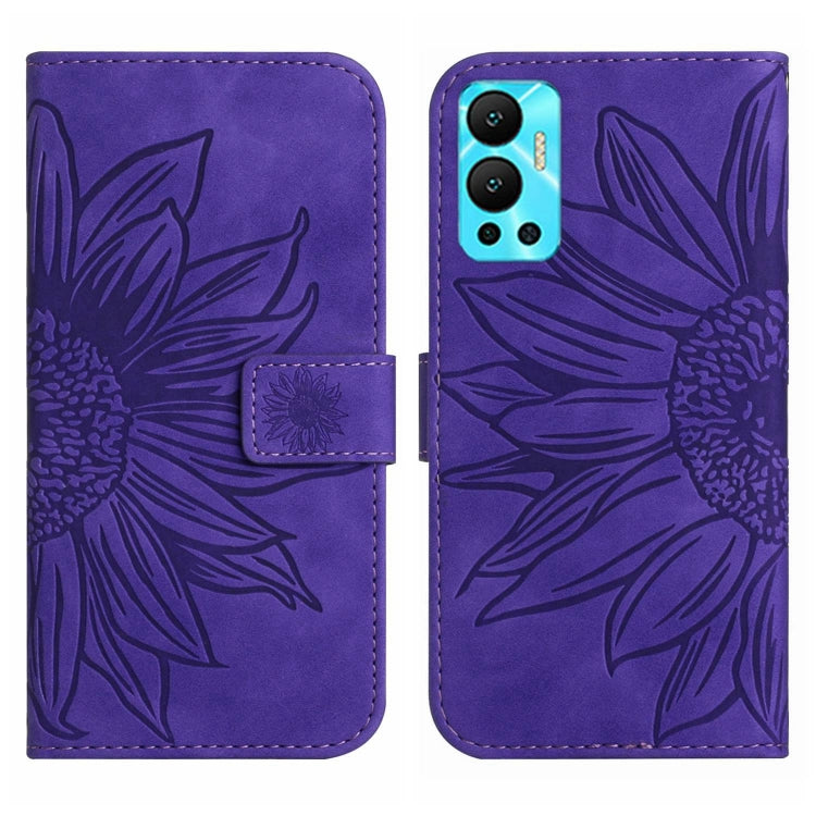 For Infinix Hot 12 Skin Feel Sun Flower Pattern Flip Leather Phone Case with Lanyard