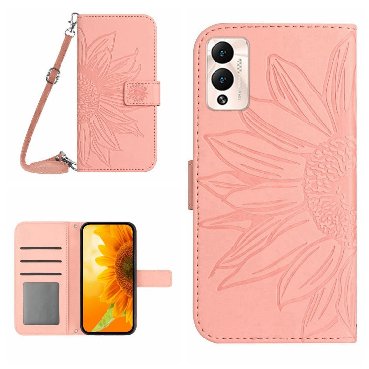 For Infinix Hot 12 Play Skin Feel Sun Flower Pattern Flip Leather Phone Case with Lanyard