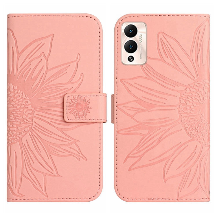 For Infinix Hot 12 Play Skin Feel Sun Flower Pattern Flip Leather Phone Case with Lanyard
