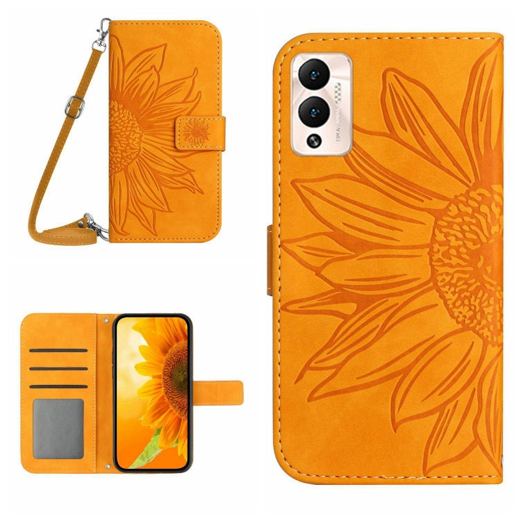 For Infinix Hot 12 Play Skin Feel Sun Flower Pattern Flip Leather Phone Case with Lanyard