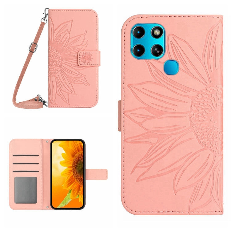 For Infinix Smart 6 Skin Feel Sun Flower Pattern Flip Leather Phone Case with Lanyard