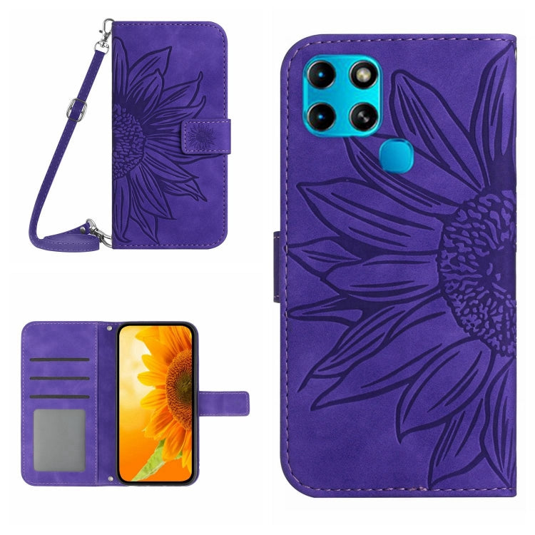 For Infinix Smart 6 Skin Feel Sun Flower Pattern Flip Leather Phone Case with Lanyard