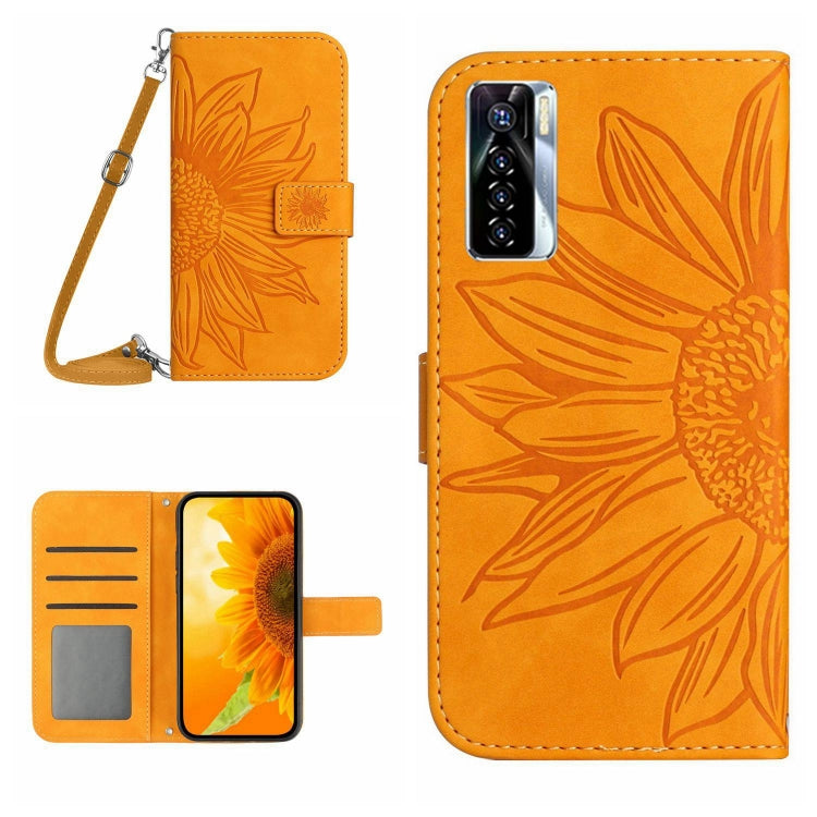 For Tecno Camon 17 Pro Skin Feel Sun Flower Pattern Flip Leather Phone Case with Lanyard