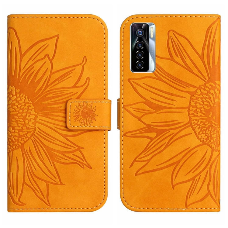 For Tecno Camon 17 Pro Skin Feel Sun Flower Pattern Flip Leather Phone Case with Lanyard