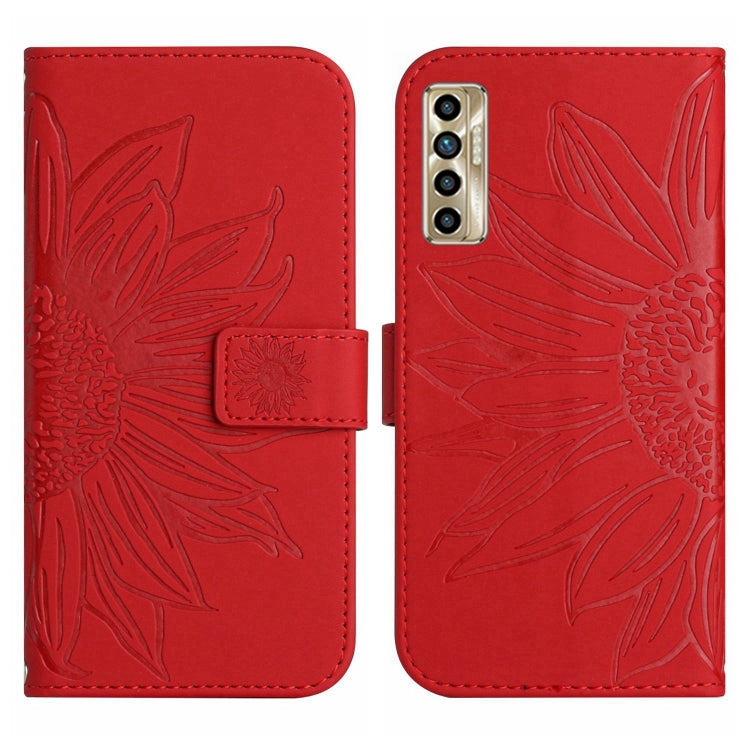 For Tecno Camon 17P Skin Feel Sun Flower Pattern Flip Leather Phone Case with Lanyard