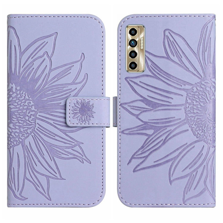 For Tecno Camon 17P Skin Feel Sun Flower Pattern Flip Leather Phone Case with Lanyard