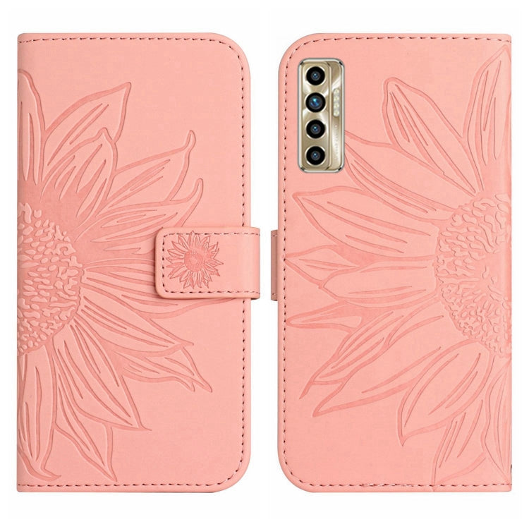 For Tecno Camon 17P Skin Feel Sun Flower Pattern Flip Leather Phone Case with Lanyard