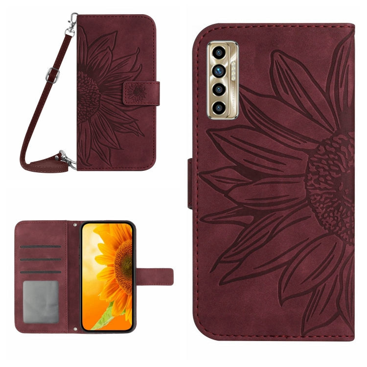 For Tecno Camon 17P Skin Feel Sun Flower Pattern Flip Leather Phone Case with Lanyard