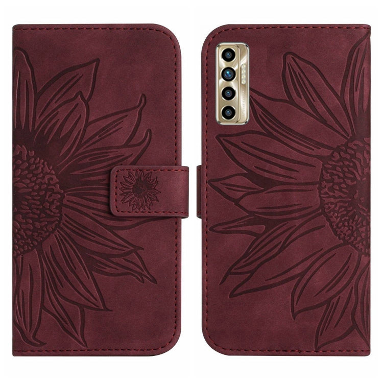 For Tecno Camon 17P Skin Feel Sun Flower Pattern Flip Leather Phone Case with Lanyard