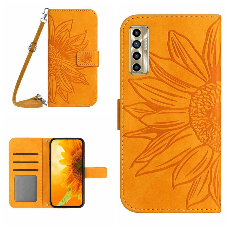 For Tecno Camon 17P Skin Feel Sun Flower Pattern Flip Leather Phone Case with Lanyard