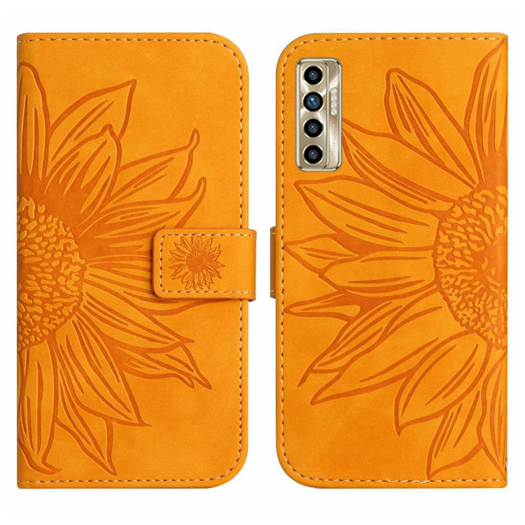 For Tecno Camon 17P Skin Feel Sun Flower Pattern Flip Leather Phone Case with Lanyard
