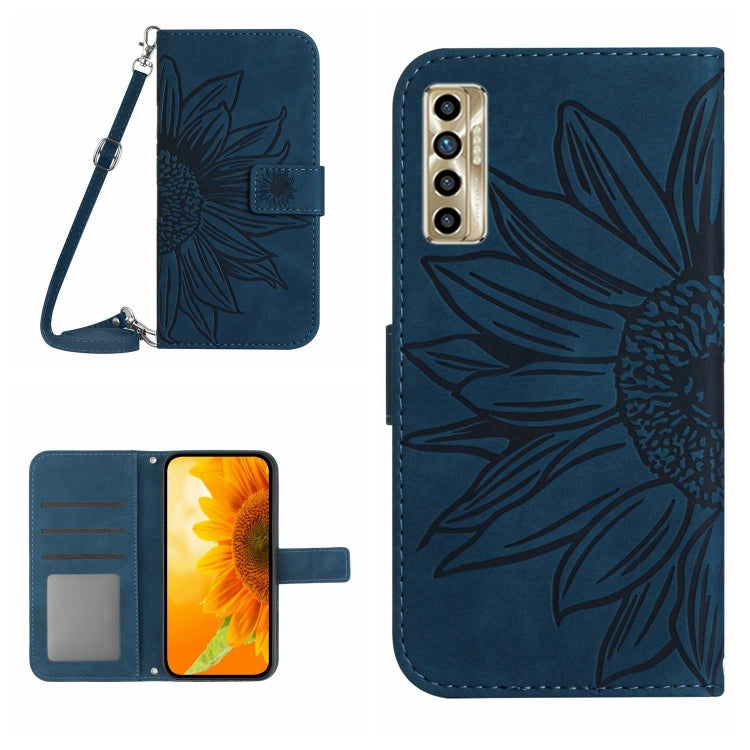 For Tecno Camon 17P Skin Feel Sun Flower Pattern Flip Leather Phone Case with Lanyard