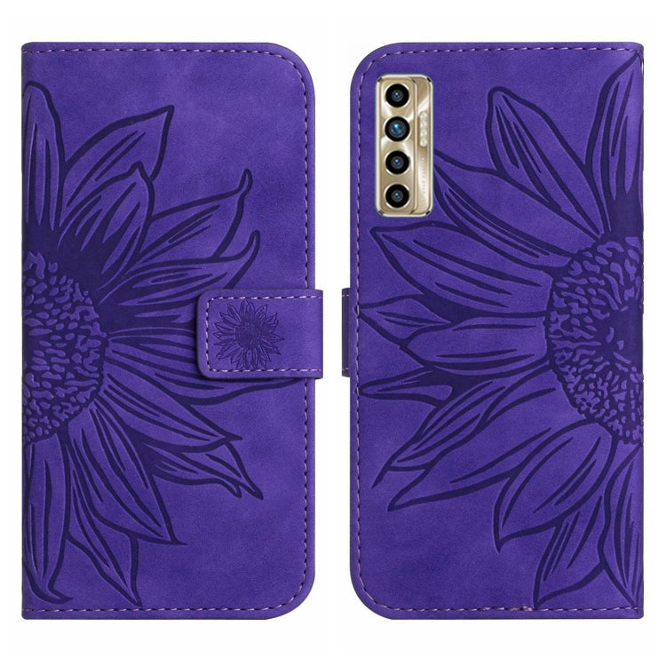 For Tecno Camon 17P Skin Feel Sun Flower Pattern Flip Leather Phone Case with Lanyard
