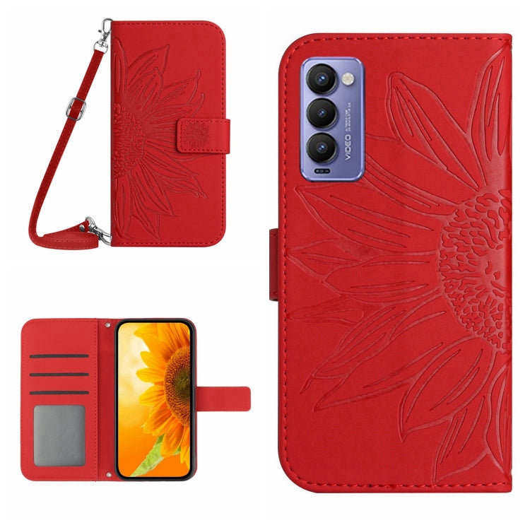 For Tecno Camon 18 / 18 P Skin Feel Sun Flower Pattern Flip Leather Phone Case with Lanyard