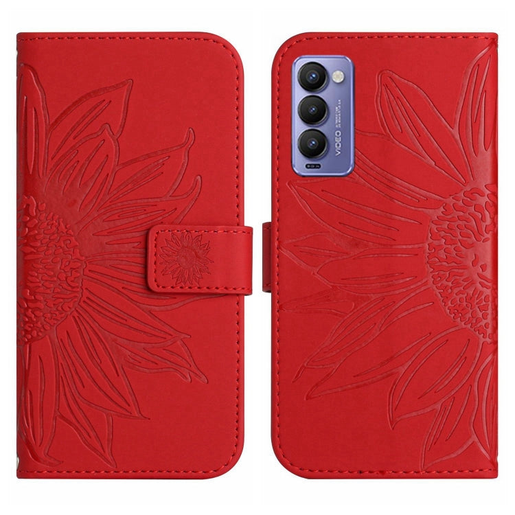 For Tecno Camon 18 / 18 P Skin Feel Sun Flower Pattern Flip Leather Phone Case with Lanyard