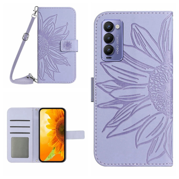 For Tecno Camon 18 / 18 P Skin Feel Sun Flower Pattern Flip Leather Phone Case with Lanyard