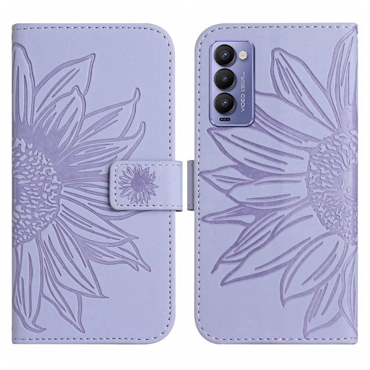 For Tecno Camon 18 / 18 P Skin Feel Sun Flower Pattern Flip Leather Phone Case with Lanyard