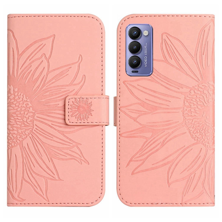 For Tecno Camon 18 / 18 P Skin Feel Sun Flower Pattern Flip Leather Phone Case with Lanyard