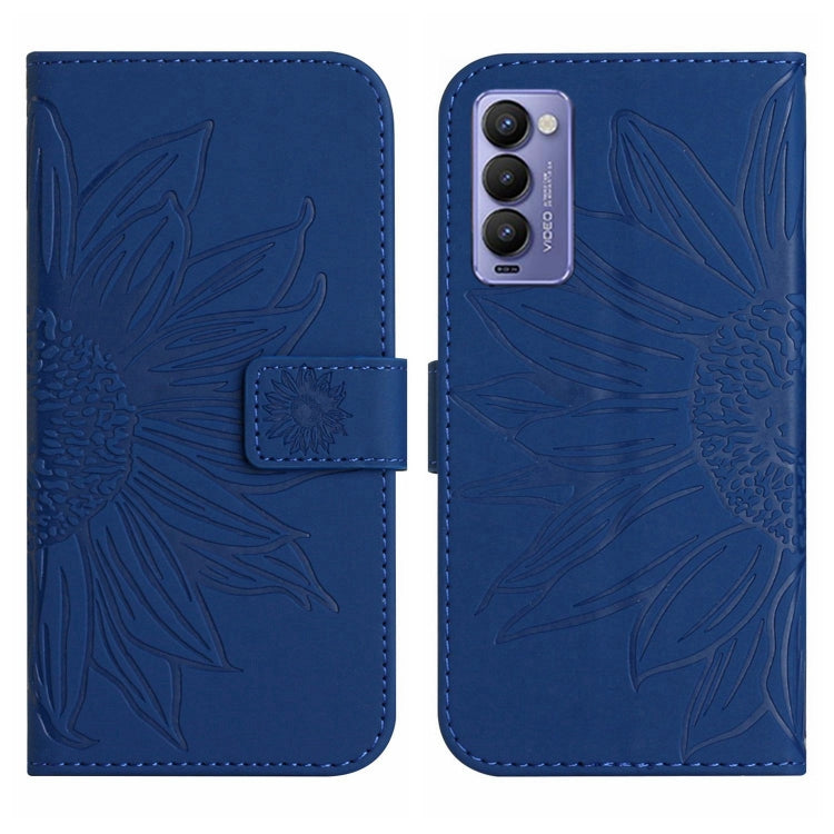For Tecno Camon 18 / 18 P Skin Feel Sun Flower Pattern Flip Leather Phone Case with Lanyard