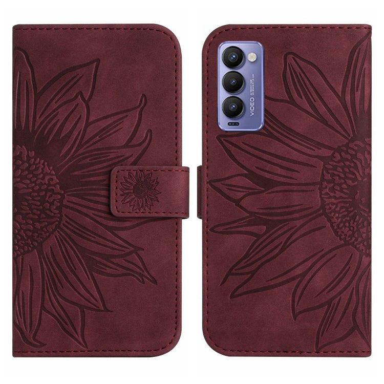 For Tecno Camon 18 / 18 P Skin Feel Sun Flower Pattern Flip Leather Phone Case with Lanyard