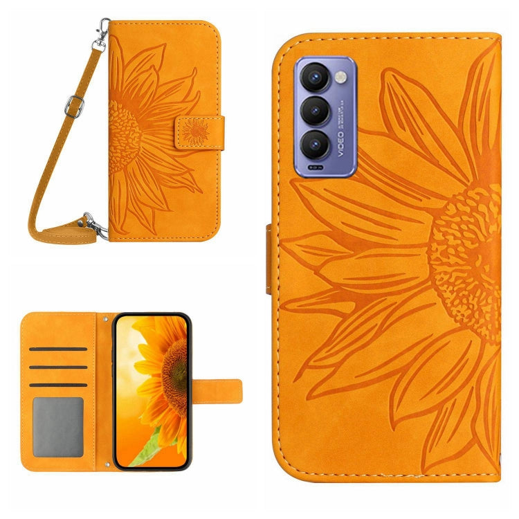 For Tecno Camon 18 / 18 P Skin Feel Sun Flower Pattern Flip Leather Phone Case with Lanyard