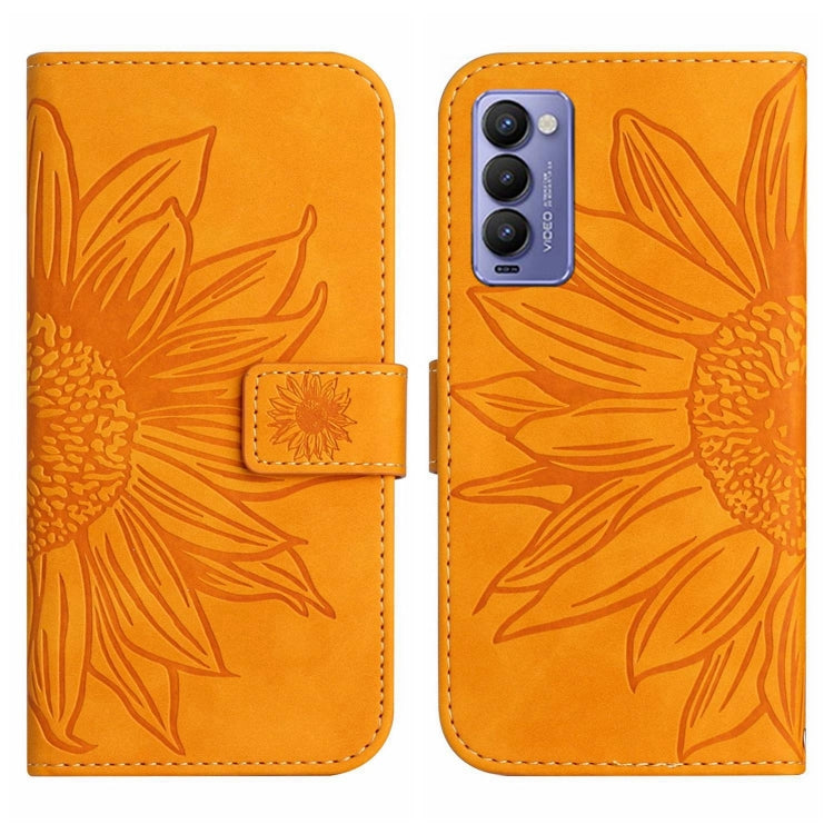 For Tecno Camon 18 / 18 P Skin Feel Sun Flower Pattern Flip Leather Phone Case with Lanyard