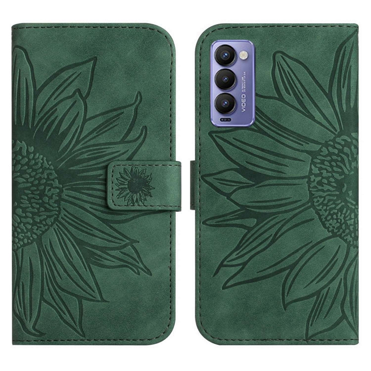 For Tecno Camon 18 / 18 P Skin Feel Sun Flower Pattern Flip Leather Phone Case with Lanyard